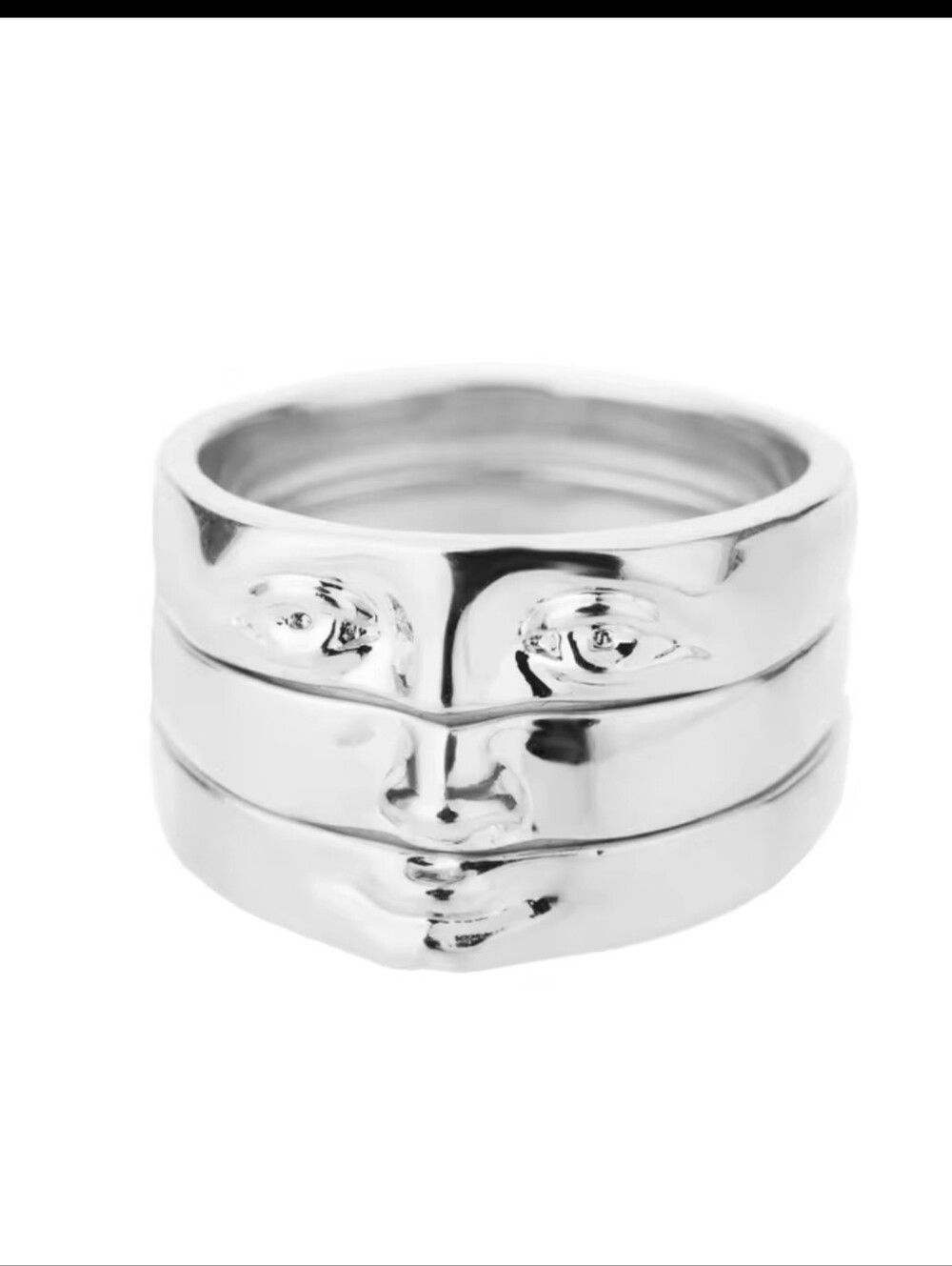 Silver Stacked Face Ring - Picture 3 of 3